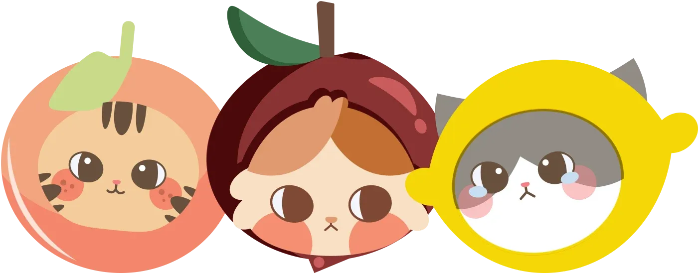 Orange, apple and lemon cats peeking over the hill